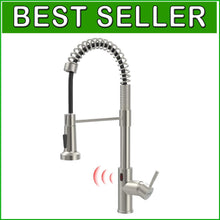 Load image into Gallery viewer, Touchless Brushed Nickel Kitchen Faucet with Pull-Down Sprayer - 360° Swivel