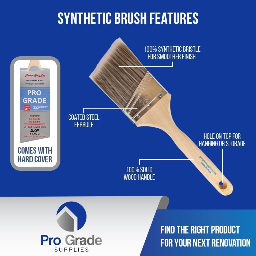 12-Pack 3" Angle Paint Brushes - Synthetic Bristles for Precision & Durability