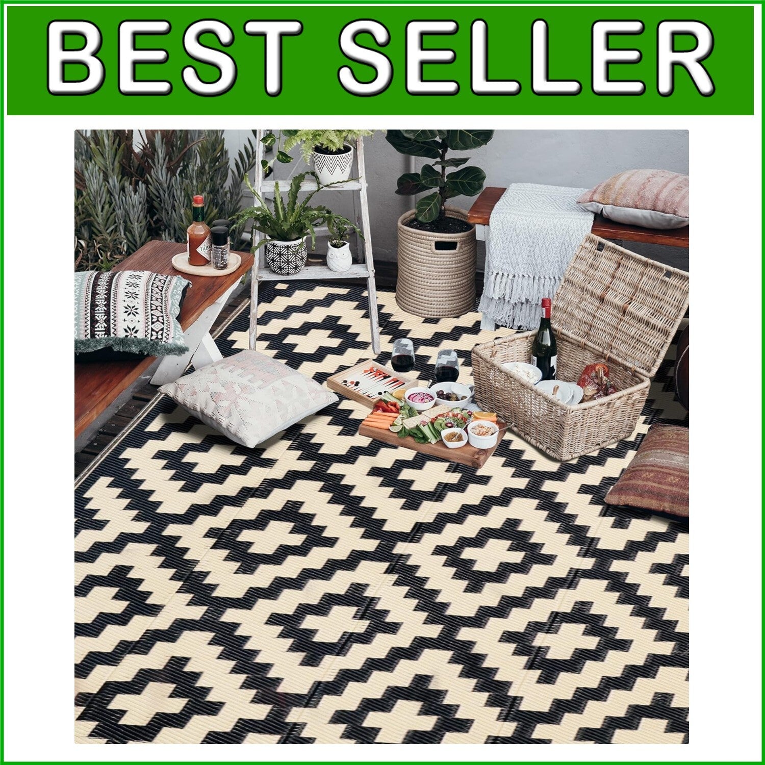 Elegant 6' x 9' Plastic Straw Rug - Reversible for Backyard and Outdoor Spaces