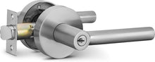Load image into Gallery viewer, Elevate Your Space with Brushed Nickel Reversible Entry Lever Door Handle Set