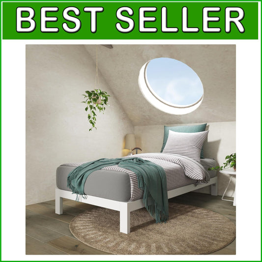 Arnav Twin Bed Frame in White – Strong Steel Construction, Headboard Compatible