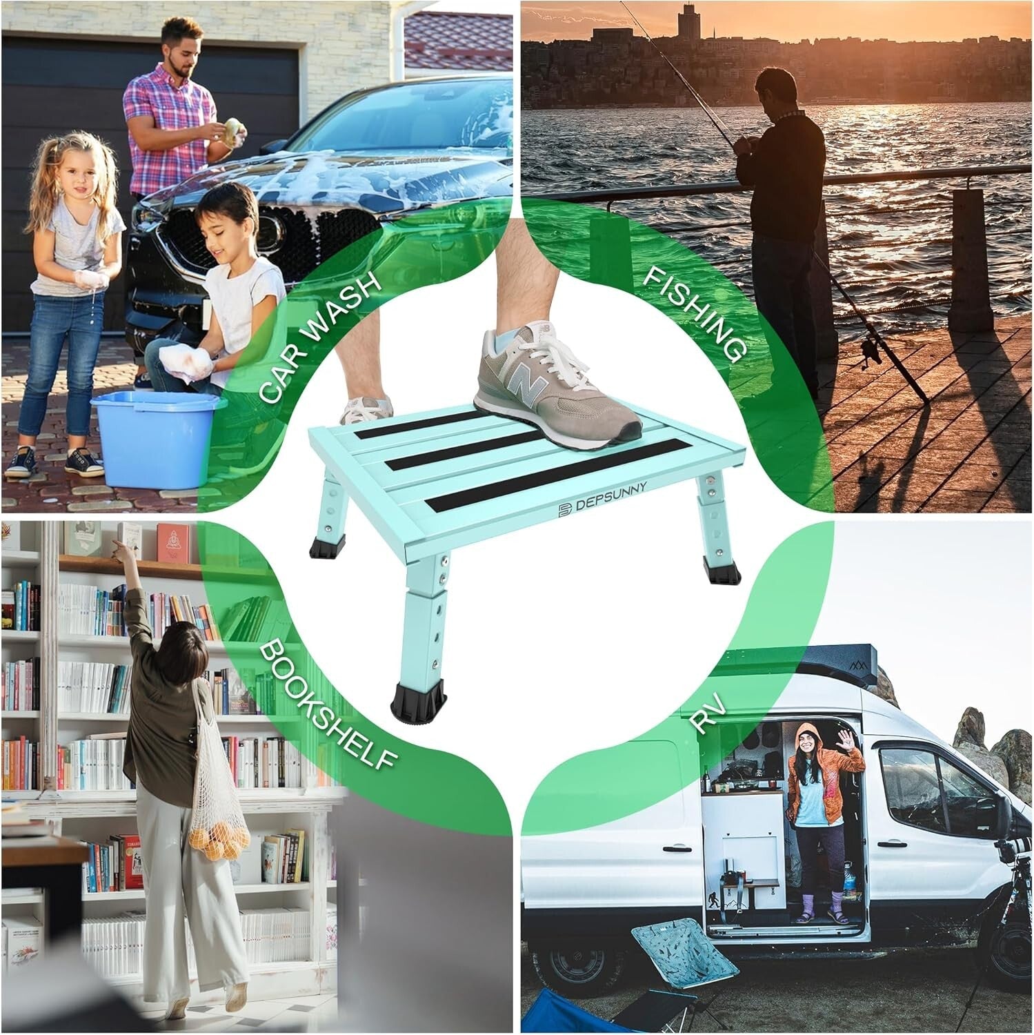 Adjustable Height Aluminum RV Step Stool - Supports 1,000 lbs, Foldable & Safe