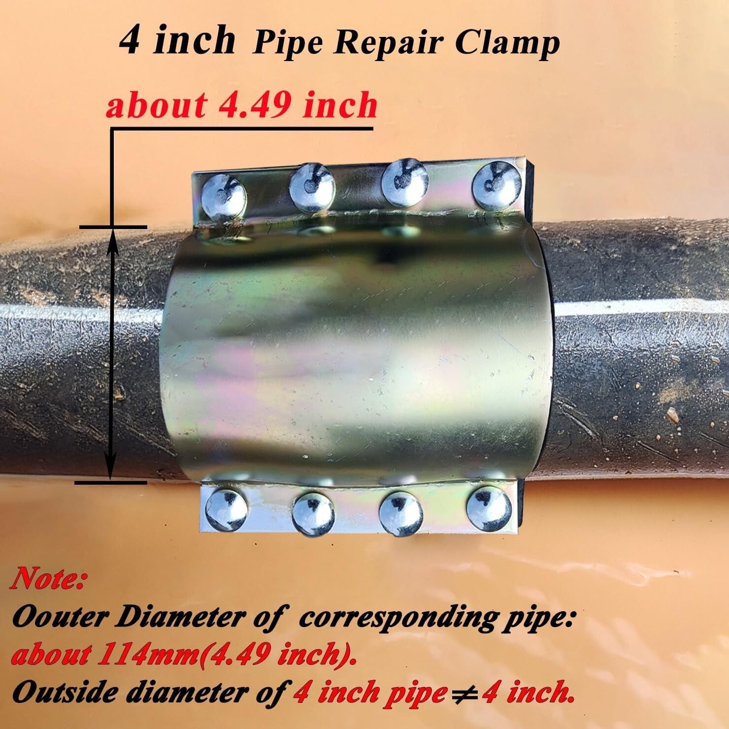4 inch Heavy-Duty Pipe Repair Clamp - Effortless Seal with Bronze Coating