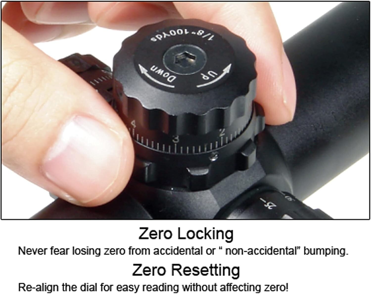 Compact Shockproof 2-7x44 Rifle Scope with Mil-Dot Reticle & Zero Lock Turrets