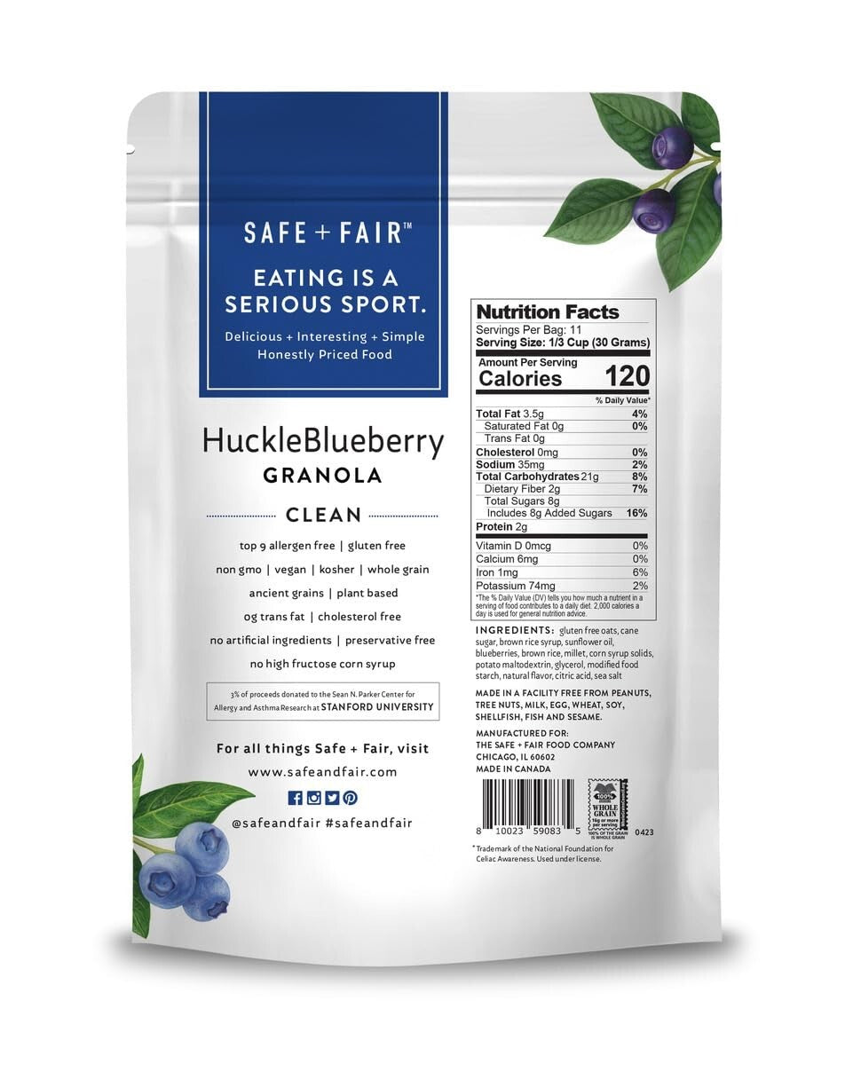 Allergen-Free HuckleBlueberry Granola - Delicious Crunchy Vegan Breakfast 6 Pack
