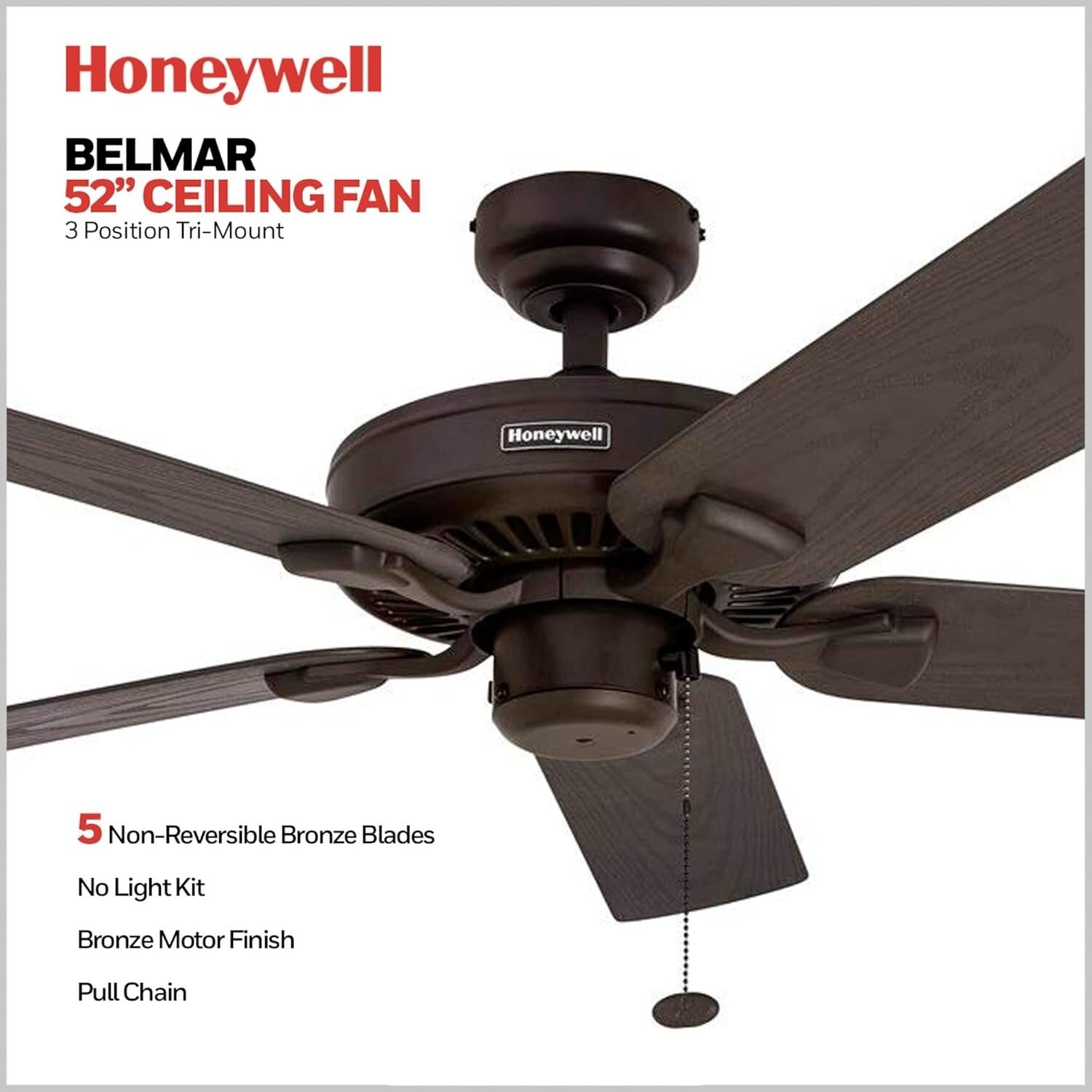 Belmar 52" Outdoor Ceiling Fan in Bronze - Quiet Operation with Pull Chain