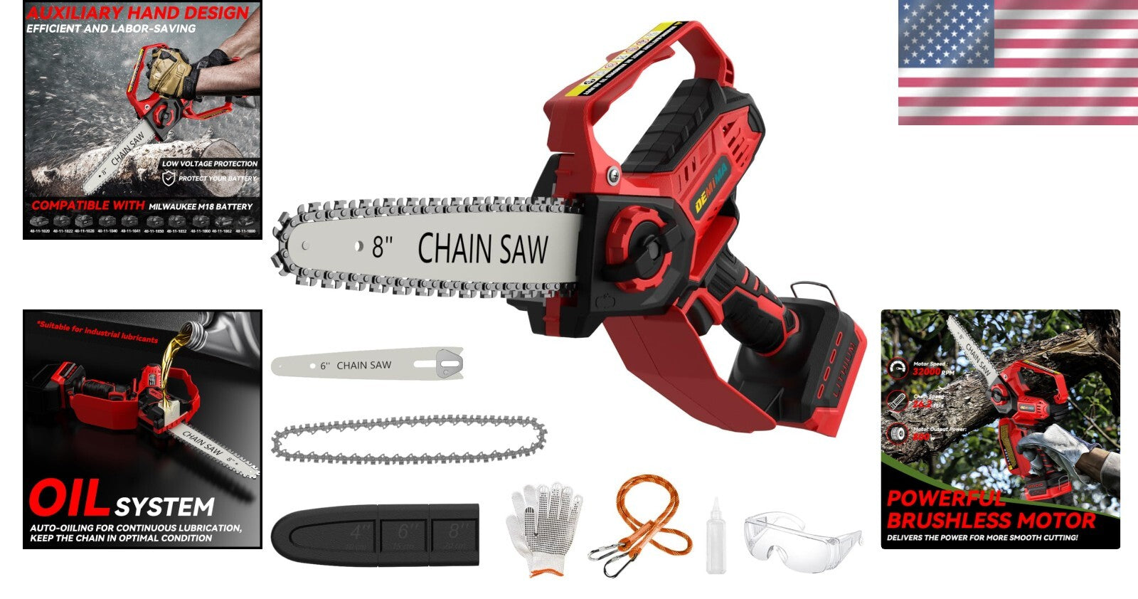 Effortless Tree Pruning with Powerful Cordless Chainsaw - 26 ft/s Cutting Speed!