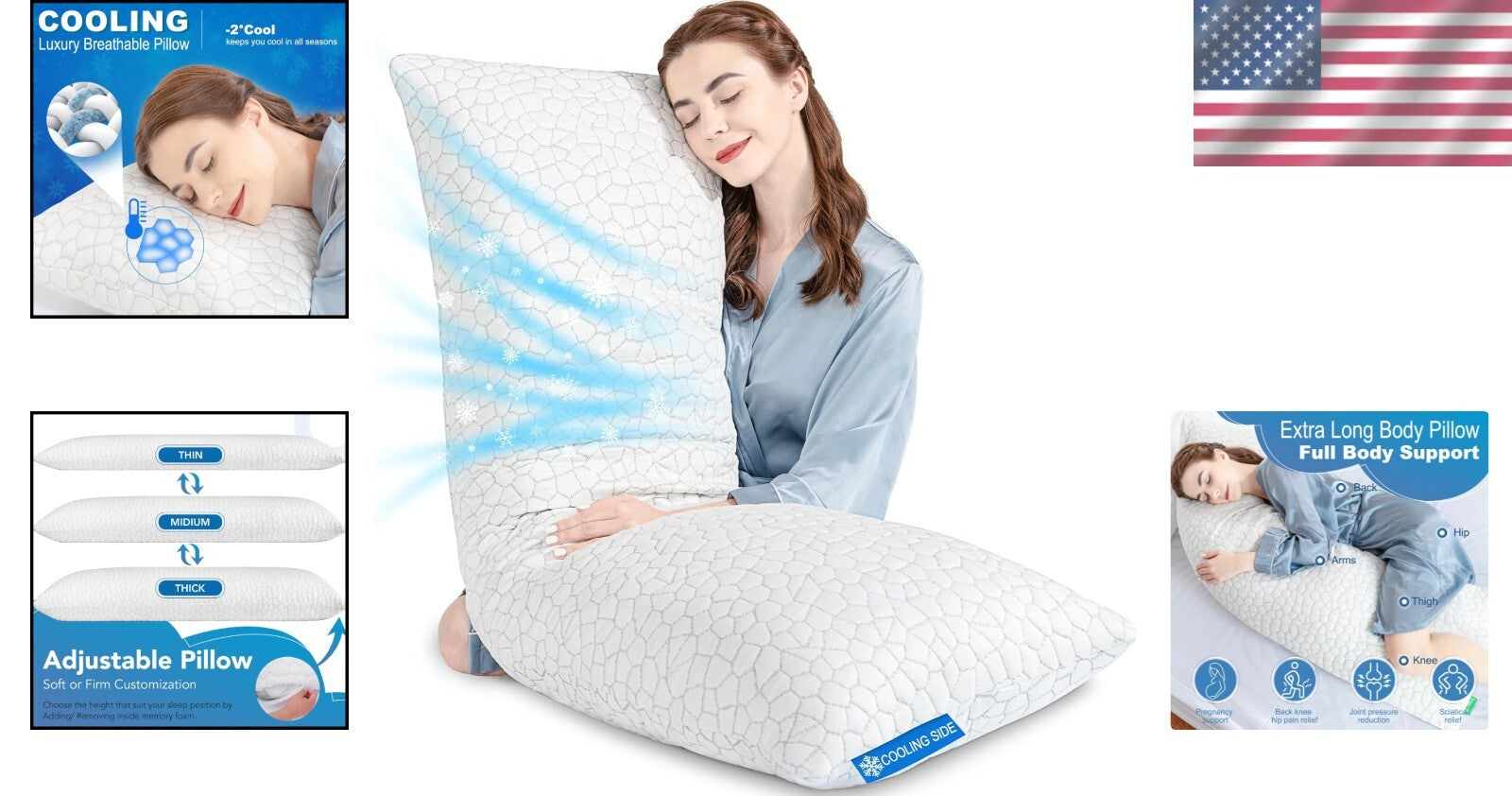 Luxurious Shredded Memory Foam Pillow with Cooling Cover for All Sleepers