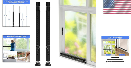 Adjustable Sliding Door Security Bar - 2-Pack Childproof Window Lock, 16-51 Inch