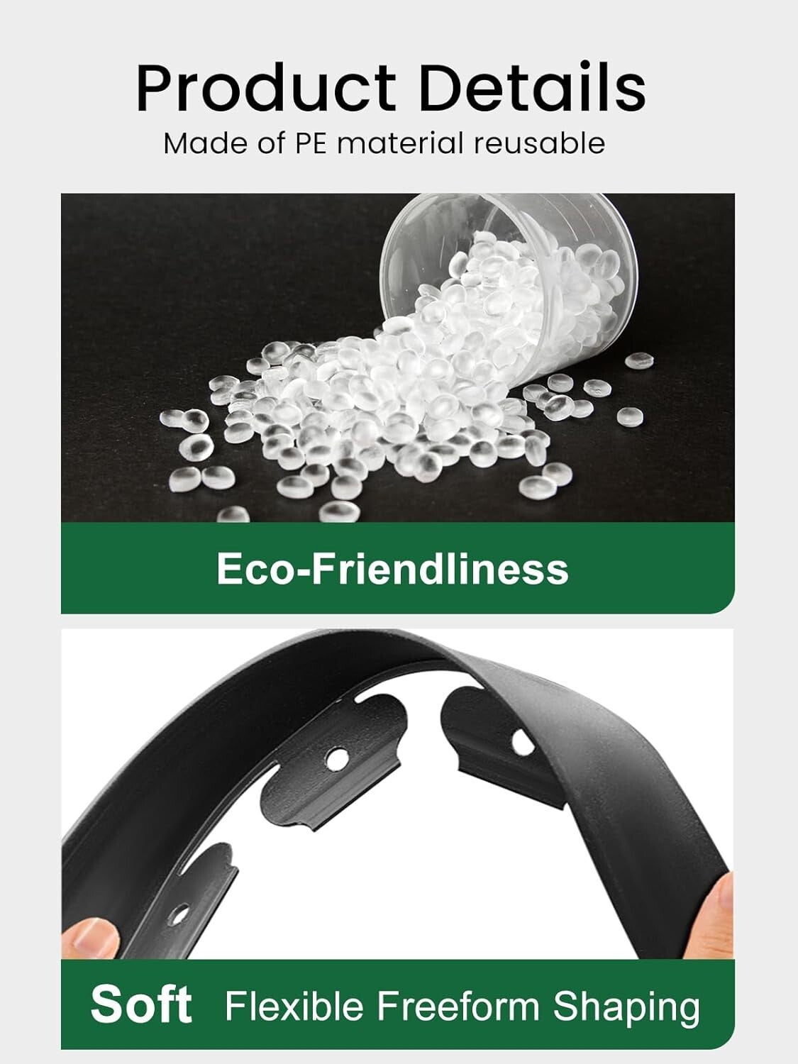 Trenchless 4" Tall Rubber Garden Edging - Flexible Landscape Border with Hammer