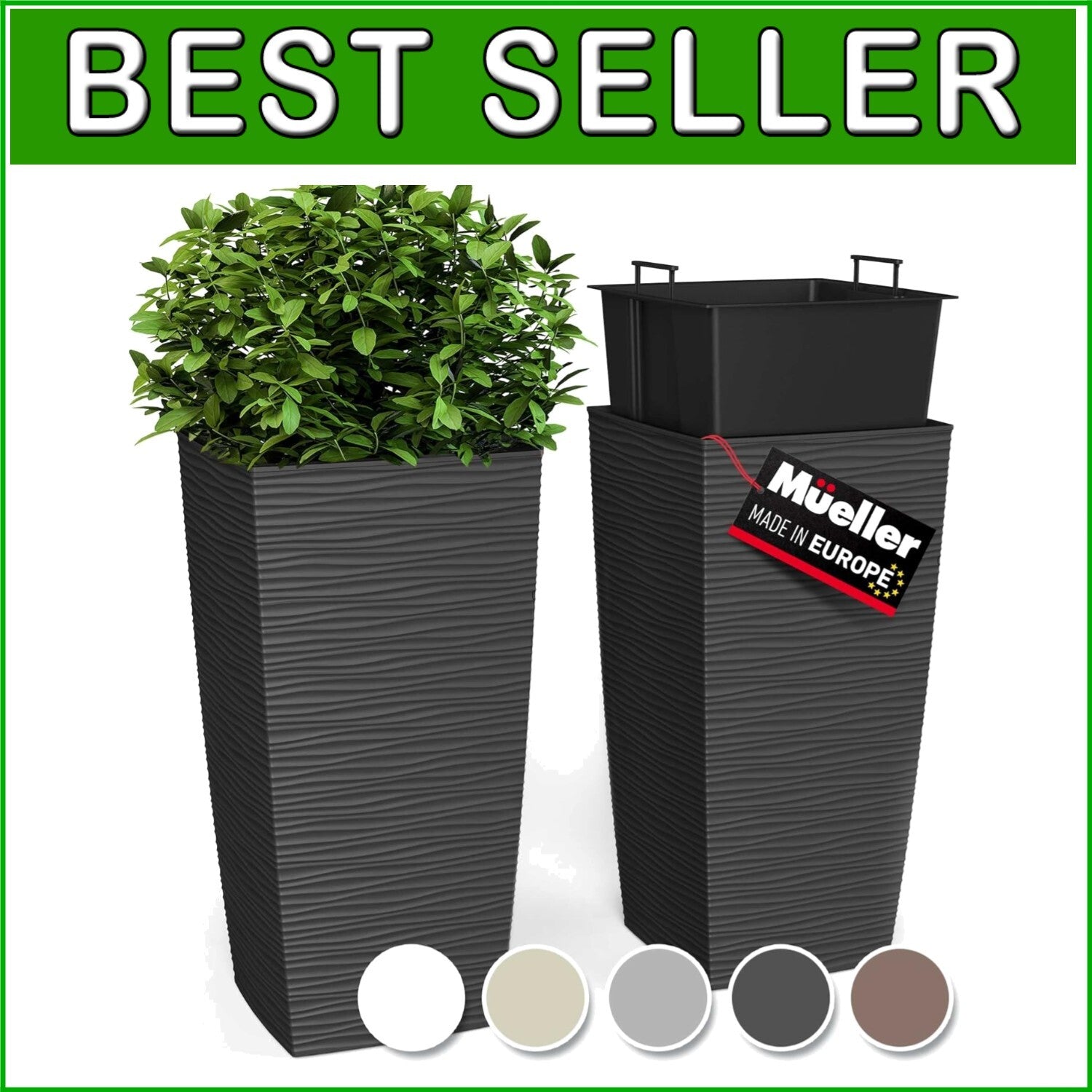 Elegant Tall Resin Planters - 27.5” Dark Grey Pots for Indoor & Outdoor Use