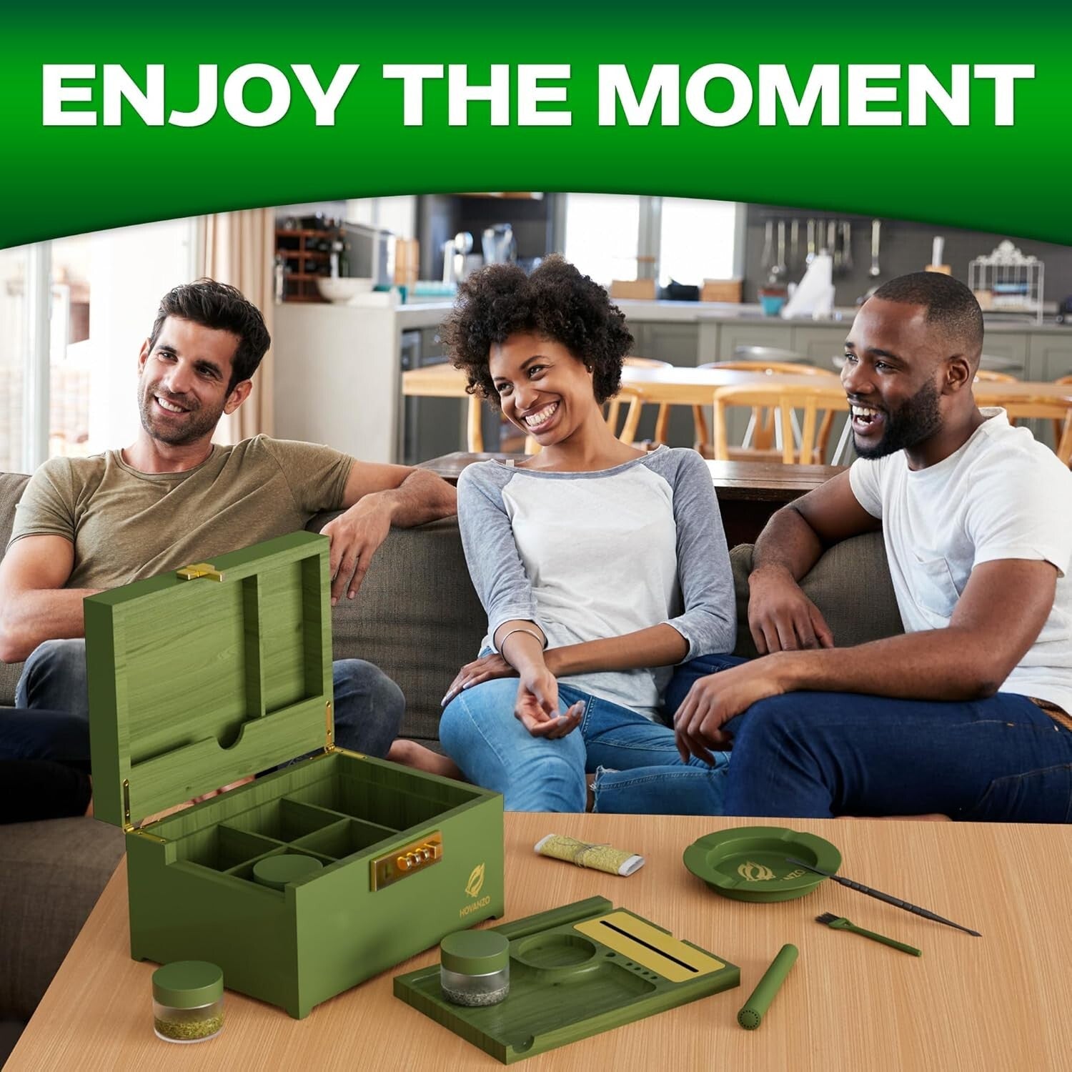 5-Compartment Locking Bamboo Box - Reinforced Storage with Customizable Tray