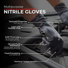 Load image into Gallery viewer, 6 Mil Thick Black Nitrile Gloves for Automotive, Food, and General Use - 1000 CT