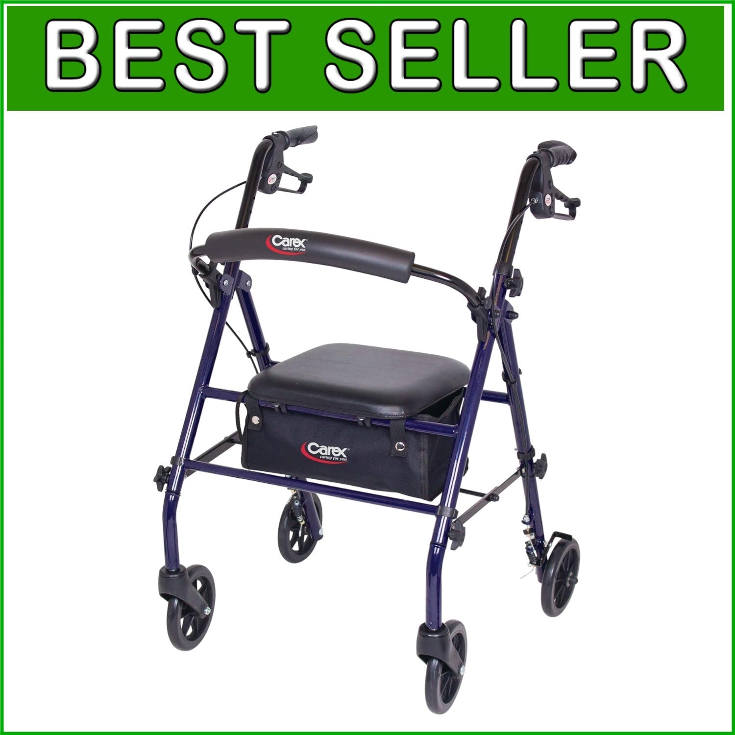 Portable Steel Rollator Walker with Seat and Locking Wheels - Ideal for Seniors