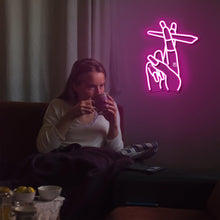 Load image into Gallery viewer, DIY Wall-Mounted Pink Hand Neon Sign with Chain and Hooks - Stylish Display