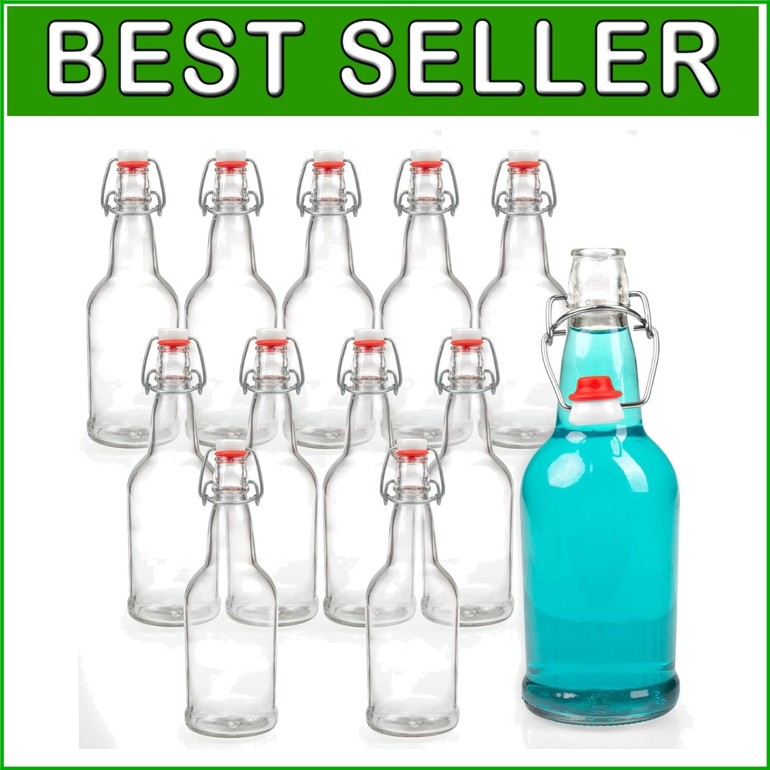 Heavy-Duty 16 oz Clear Swing Top Glass Bottles - Ideal for DIY Brewing Projects