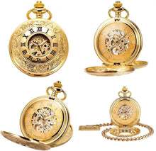 Load image into Gallery viewer, Vintage-Style Mechanical Pocket Watch with Skeleton Dial &amp; Cowboy Chain - Unisex