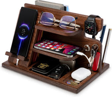 Load image into Gallery viewer, Multifunctional Wood Phone Docking Station - Elegant Organizer in Chestnut Brown