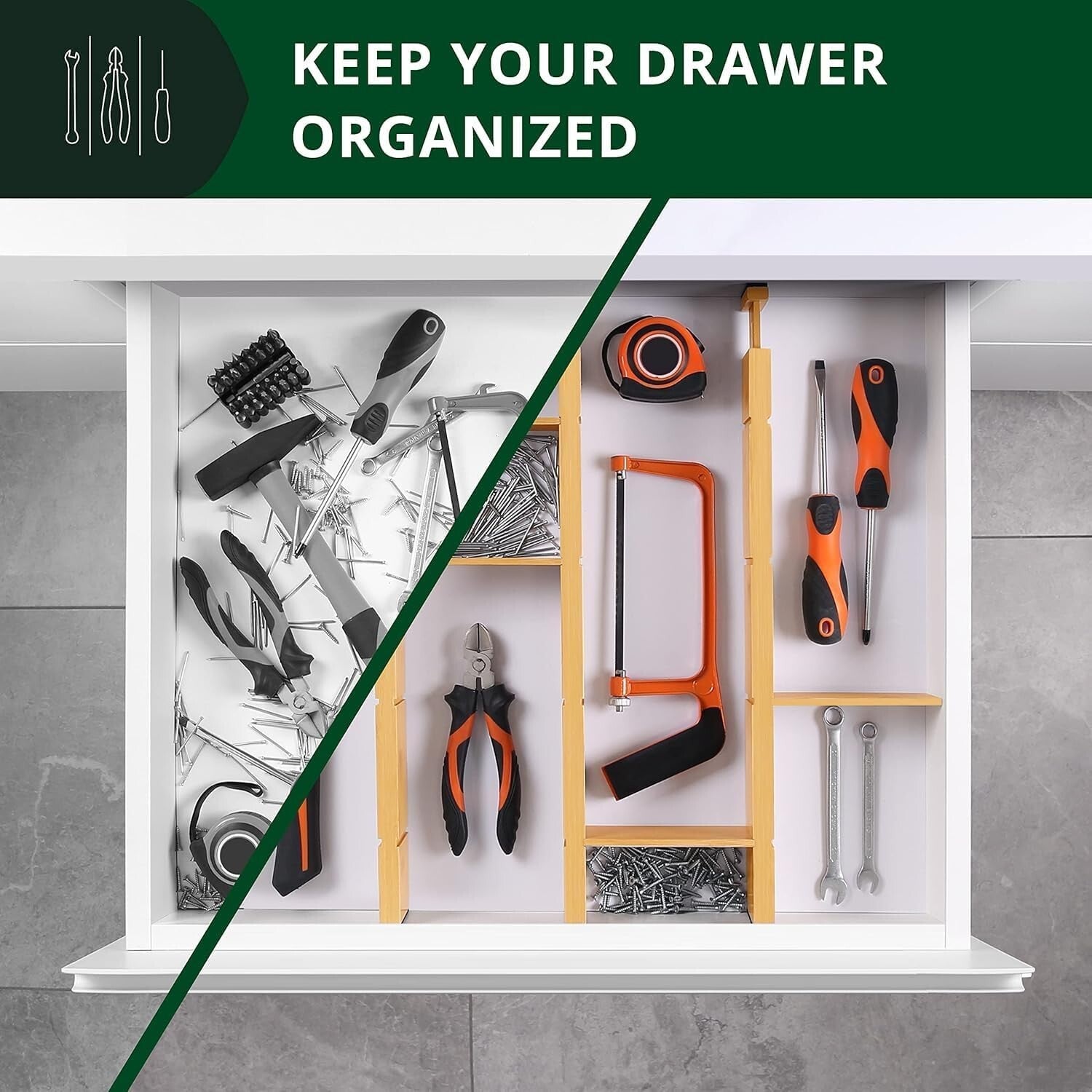 Expandable Drawer Organization Set in Bamboo - Adjustable Dividers for Max Space