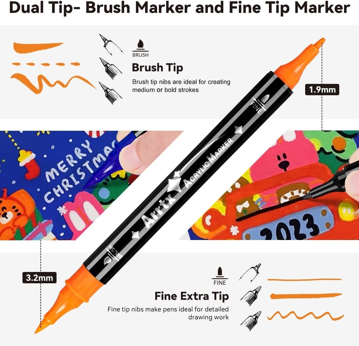 62 Vibrant Acrylic Paint Pens - Dual Tip, Non-Toxic Markers for Creative Crafts