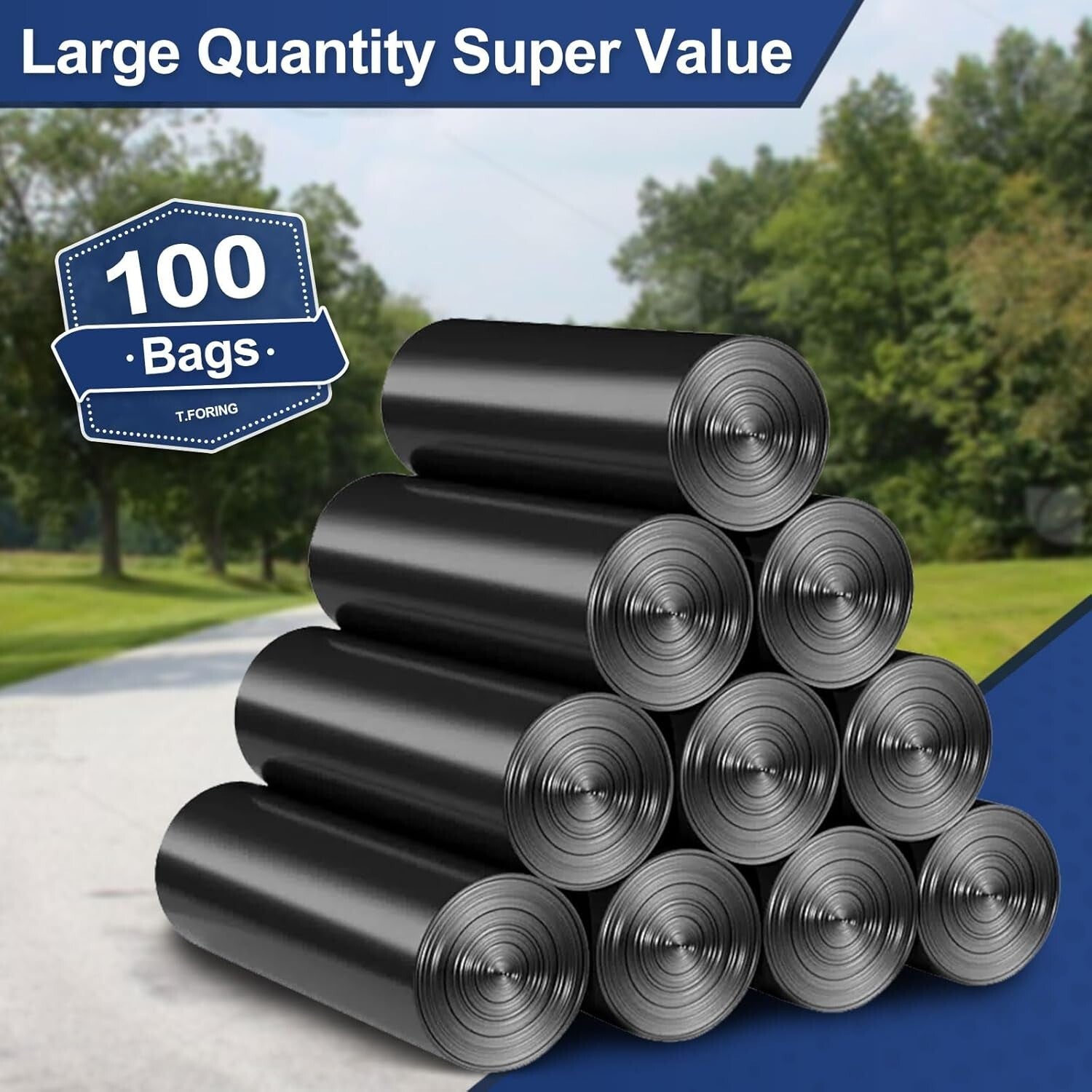 100 Heavy-Duty Unscented Trash Bags - 55-60 Gallon Waterproof Can Liners - Black