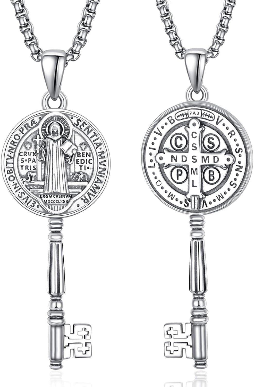 Elegant 925 Sterling Silver Saint Benedict Amulet Pendant with Adjustable Chain