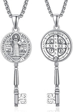 Load image into Gallery viewer, Elegant 925 Sterling Silver Saint Benedict Amulet Pendant with Adjustable Chain