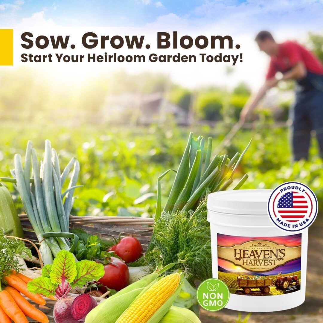 Heaven’s Harvest 10-Year Vegetable Seed Bank Kit - 50K+ Non-GMO Seeds & Storage