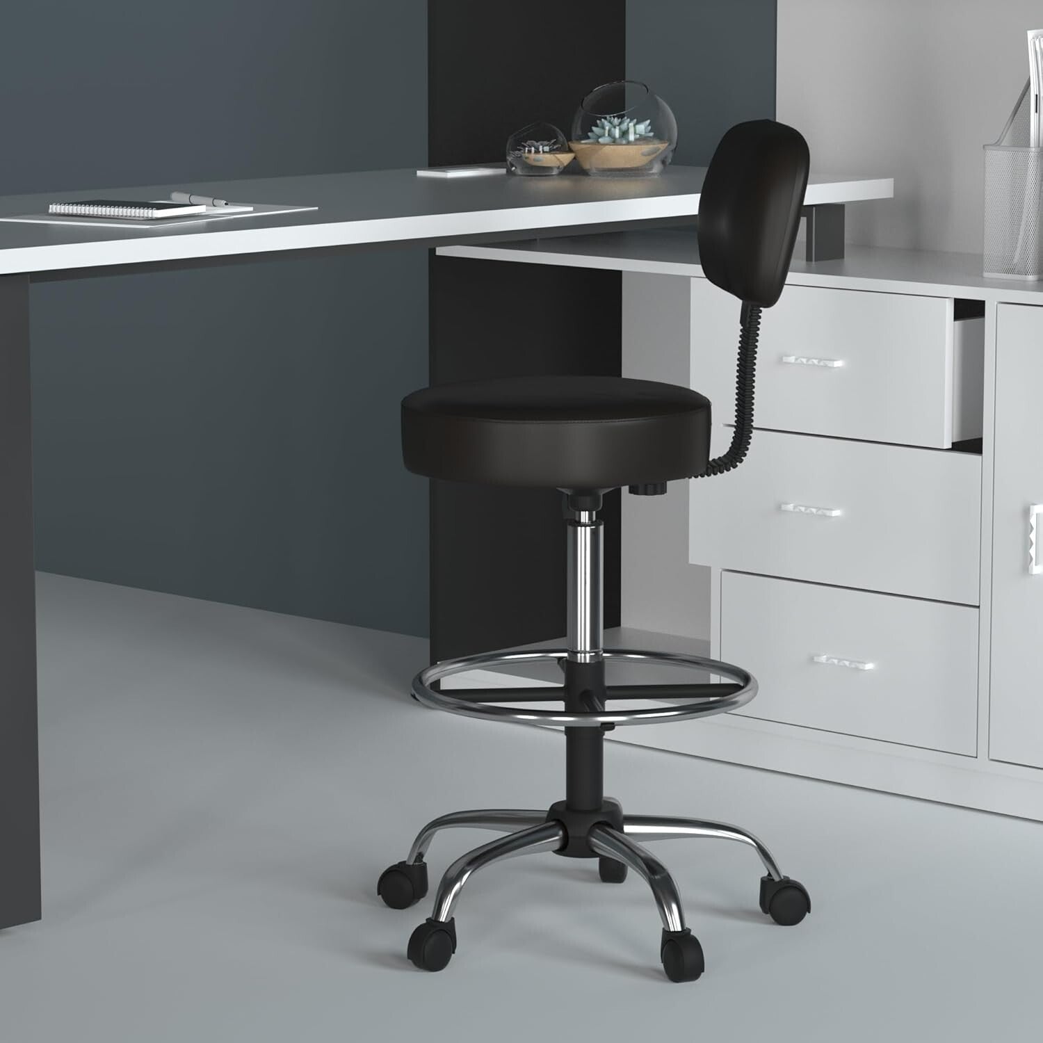 Comfort-Driven Medical Drafting Stool - Adjustable Height & Durable Vinyl Design