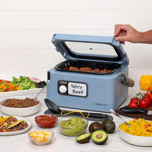 Load image into Gallery viewer, Spill-Proof 8-Quart Blue Slow Cooker with Detachable Utensil Holder for Travel