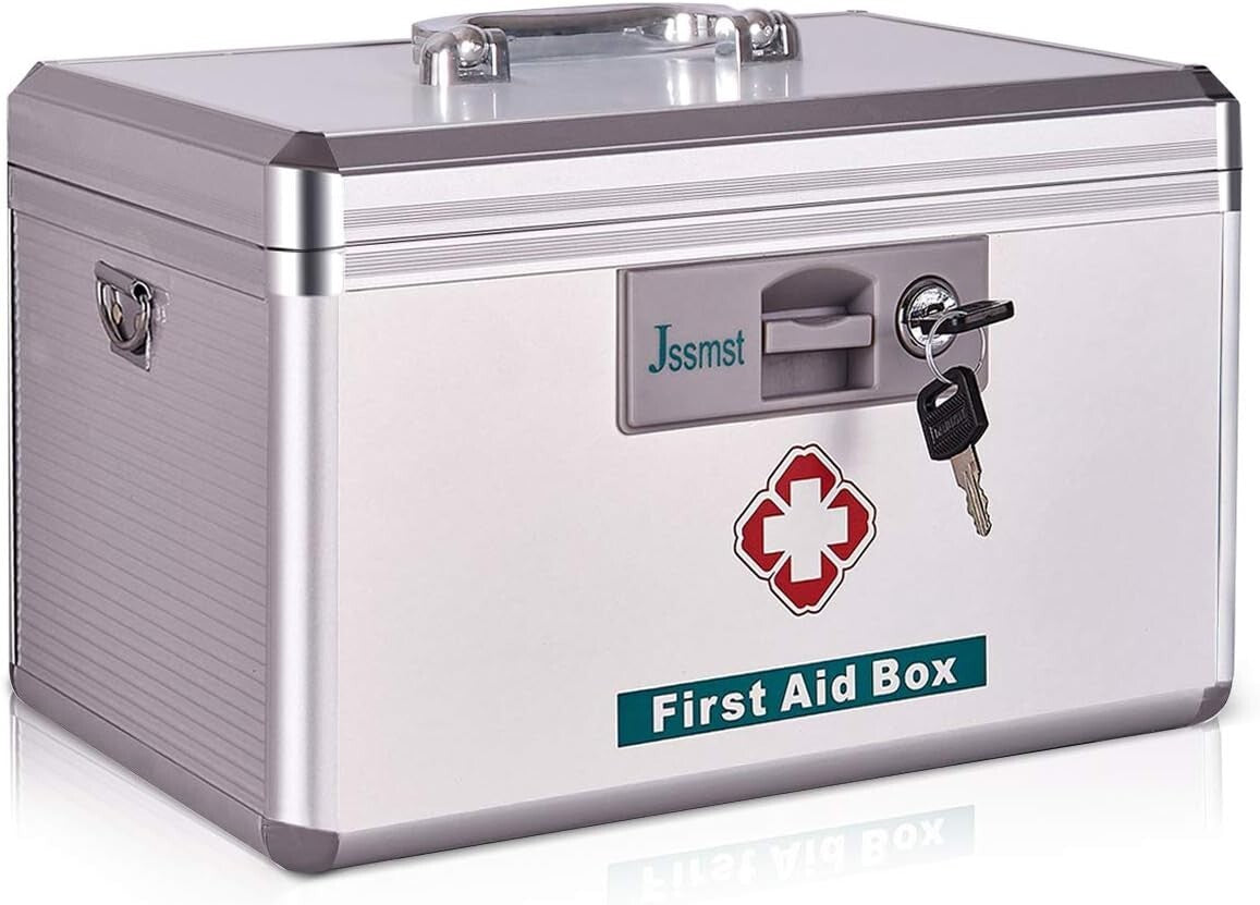 Lockable Aluminum Medicine Box with Key - Safe Storage for Home and Outdoor