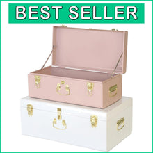 Load image into Gallery viewer, Stylish Pink &amp; White Decorative Storage Box Set of 2 - Metal Trunks