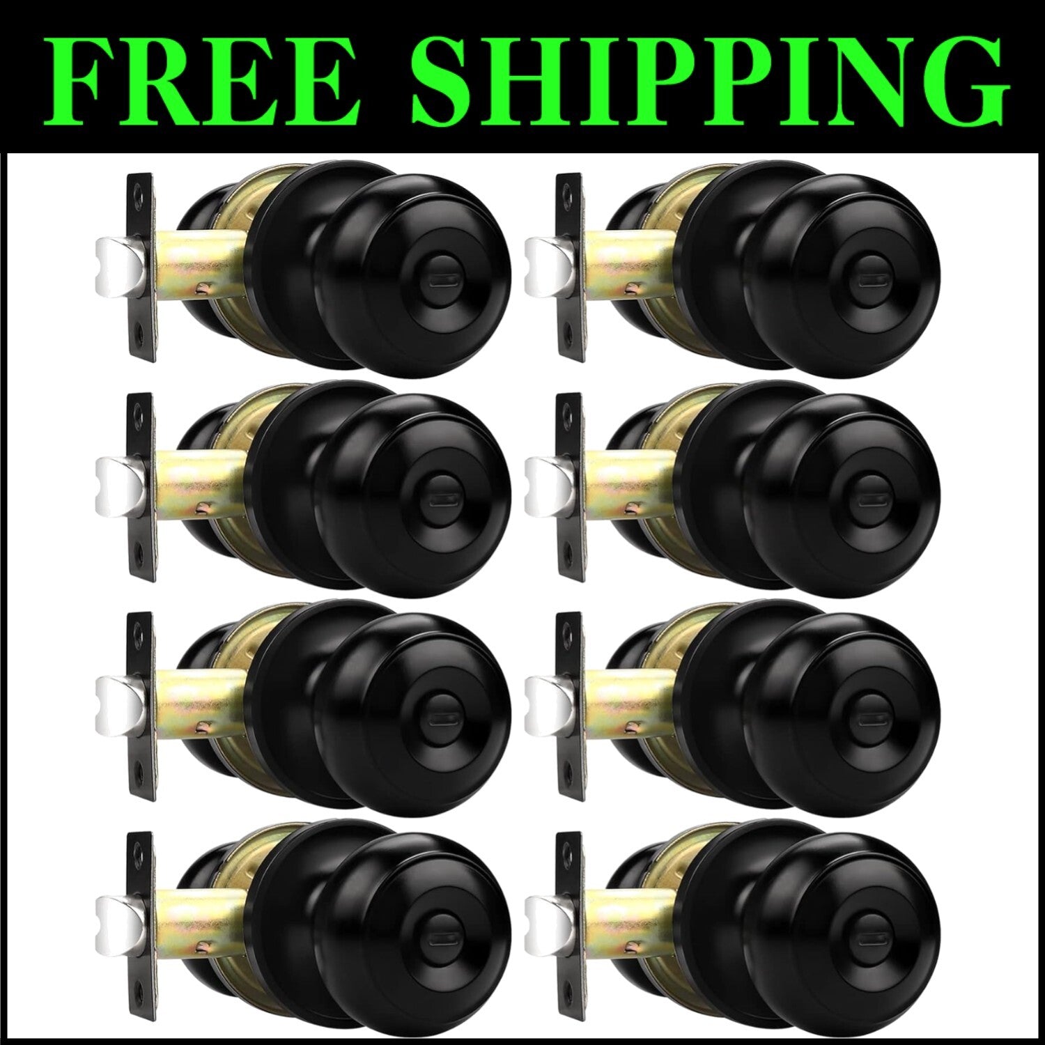 Matte Black Round Door Handles Set of 8 - Keyless Privacy Lock for Interiors