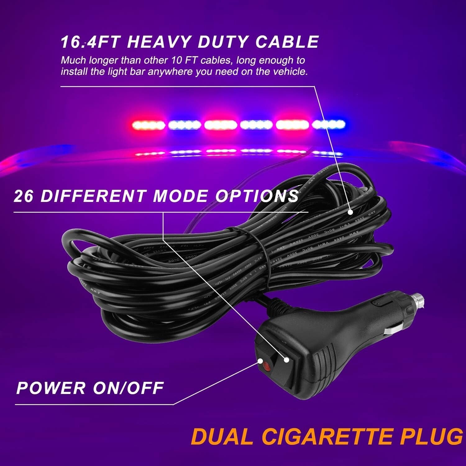 29.5" LED Strobe Light Bar with Magnetic Base - High Intensity Emergency Warning