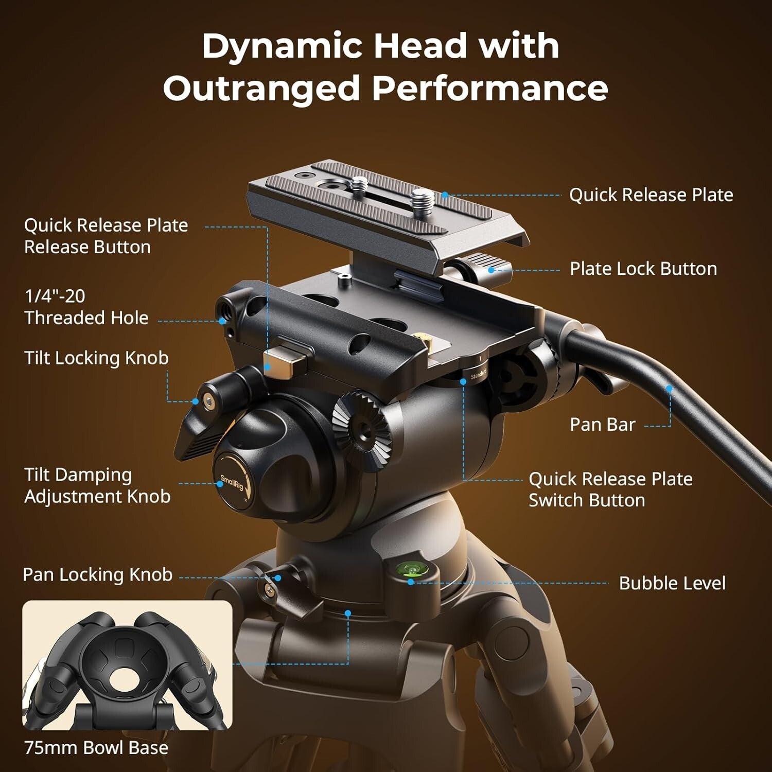 Professional Aluminum Tripod 74" with Quick Release Plate and Smooth Fluid Head