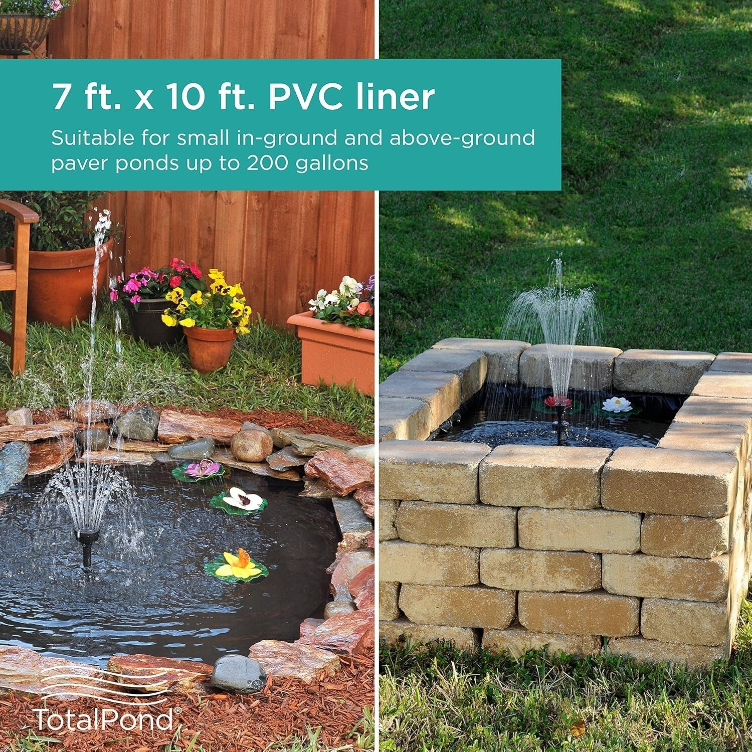 Flexible 7 ft x 10 ft Pond Liner with Reinforced Mesh for Small Water Features