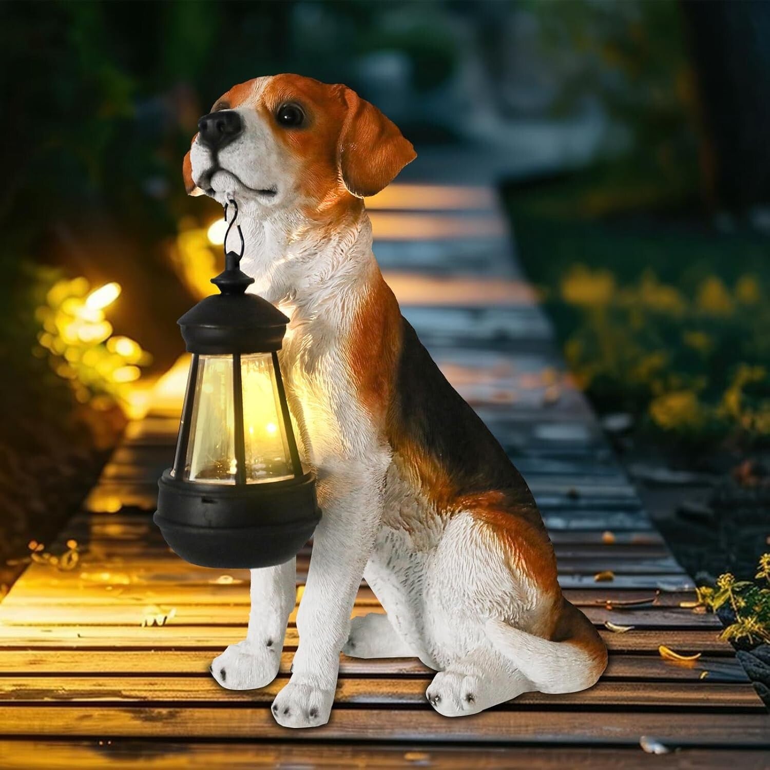 Durable Solar Garden Beagle Statue - Illuminated Outdoor Decor for All Seasons