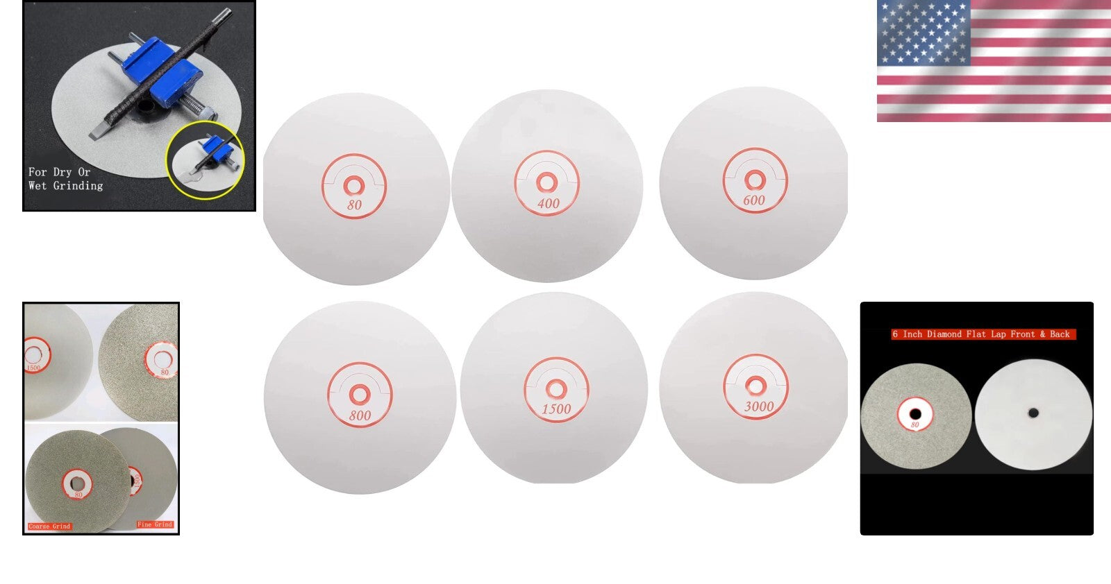 Diamond Flat Lap Disc Set (80-3000 Grit) for Jewelry Making & Glass Grinding