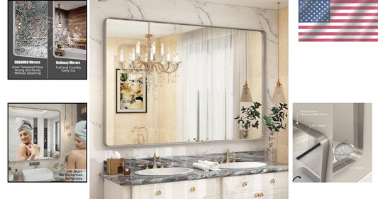 Elegant 60x40 Silver Framed Bathroom Mirror - Hangs Horizontally or Vertically