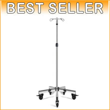 Load image into Gallery viewer, Stainless Steel IV Stand with 5 Legs - Height Adjustable, 2 Detachable Hooks