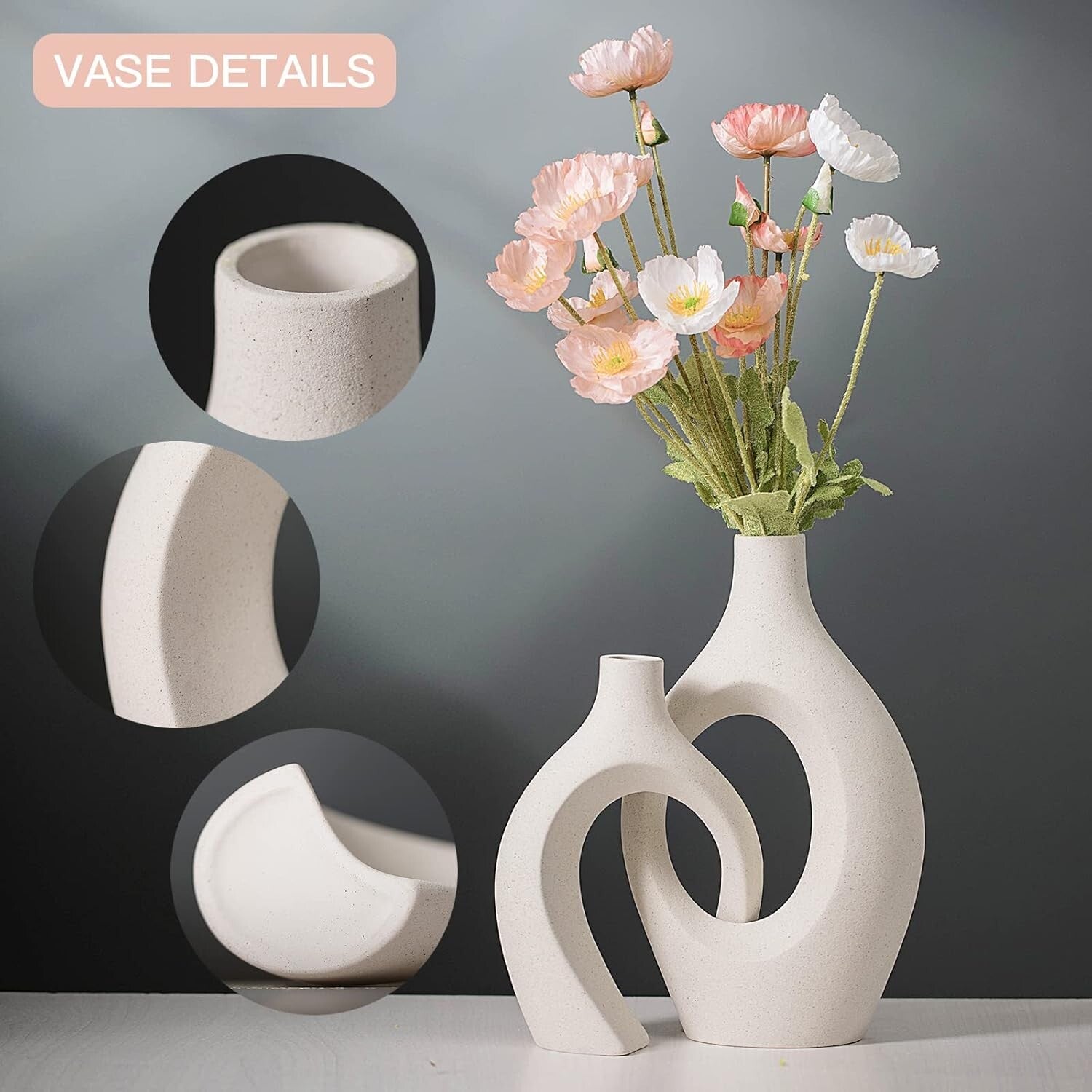 Elegant XL Handmade Beige Ceramic Vases Set - Perfect for Stylish Centerpieces