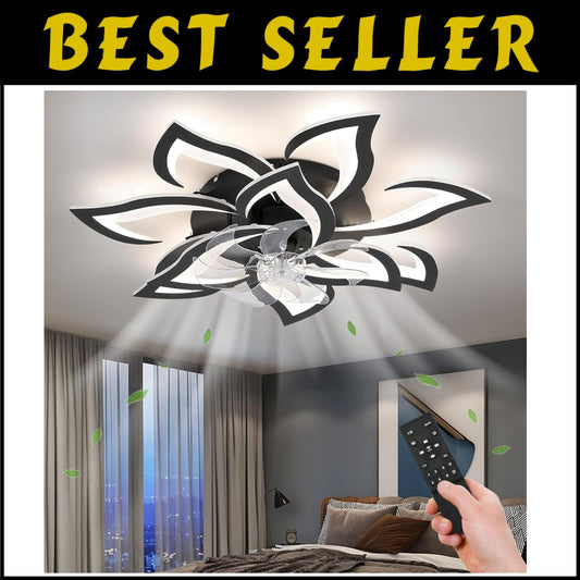 32-Inch Black Flower Ceiling Fan with Remote & Light - Ideal for Modern Homes