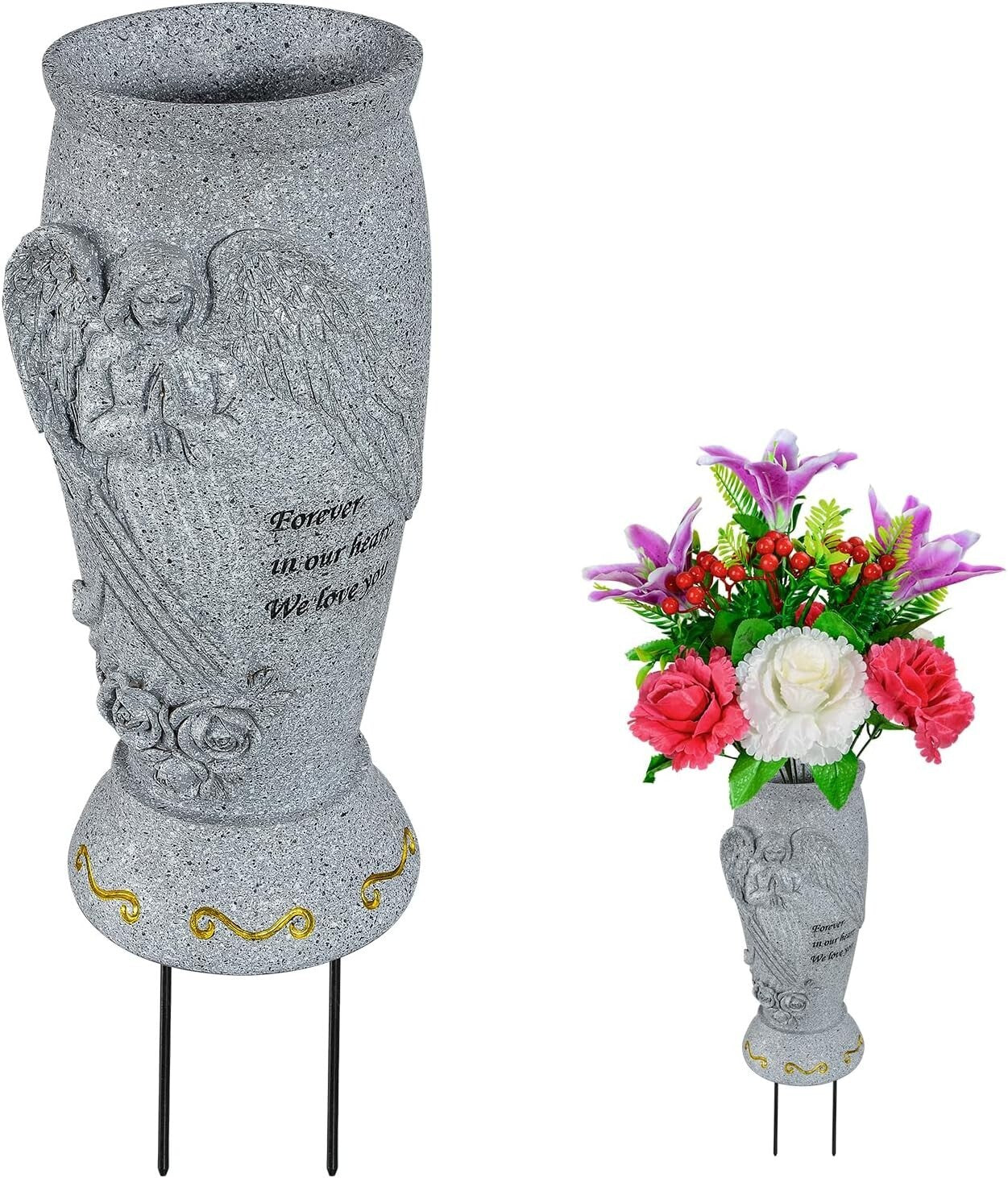 Resin Cemetery Vase with Sentimental Engraving - Ideal for Bouquets & Memorials