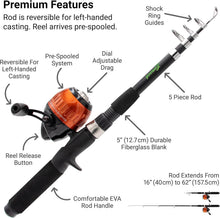 Load image into Gallery viewer, Youth-Friendly Fishing Gear: 65 Inch Telescoping Rod &amp; Fully Stocked Tackle Box