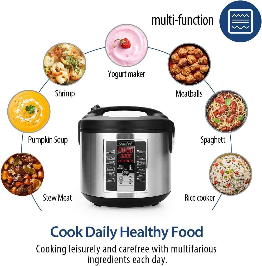 12 Digital Cooking Programs Multi Cooker - 5.2Qt Family Size Steamer & Rice Pot