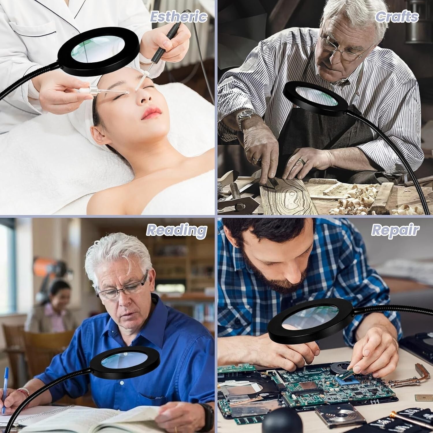 Adjustable 10X Magnifying Glass with Stepless Dimming LED for Seamless Crafting