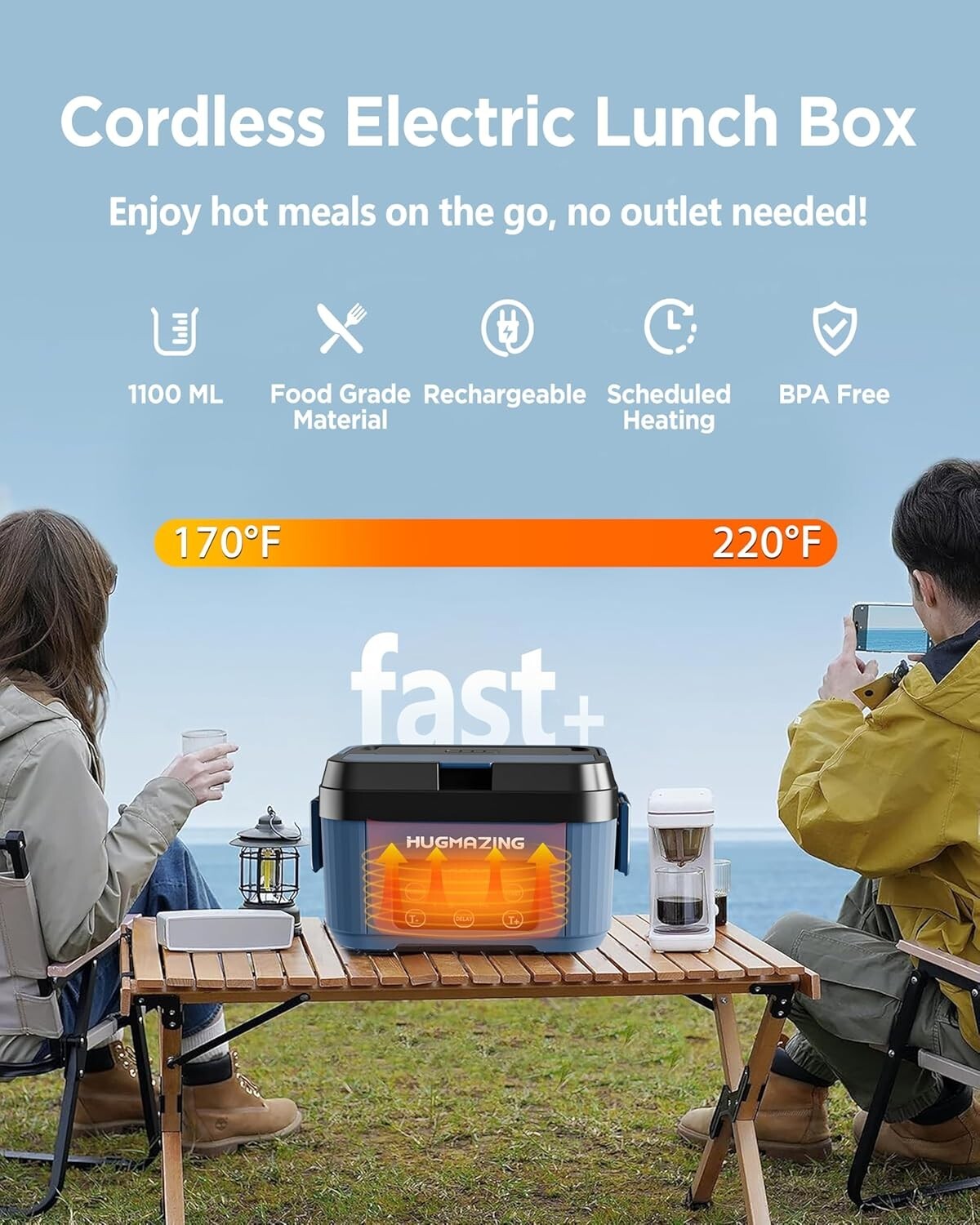 Reable Self-Heating Lunch Box with Adjustable Strap - Perfect for Men & Women