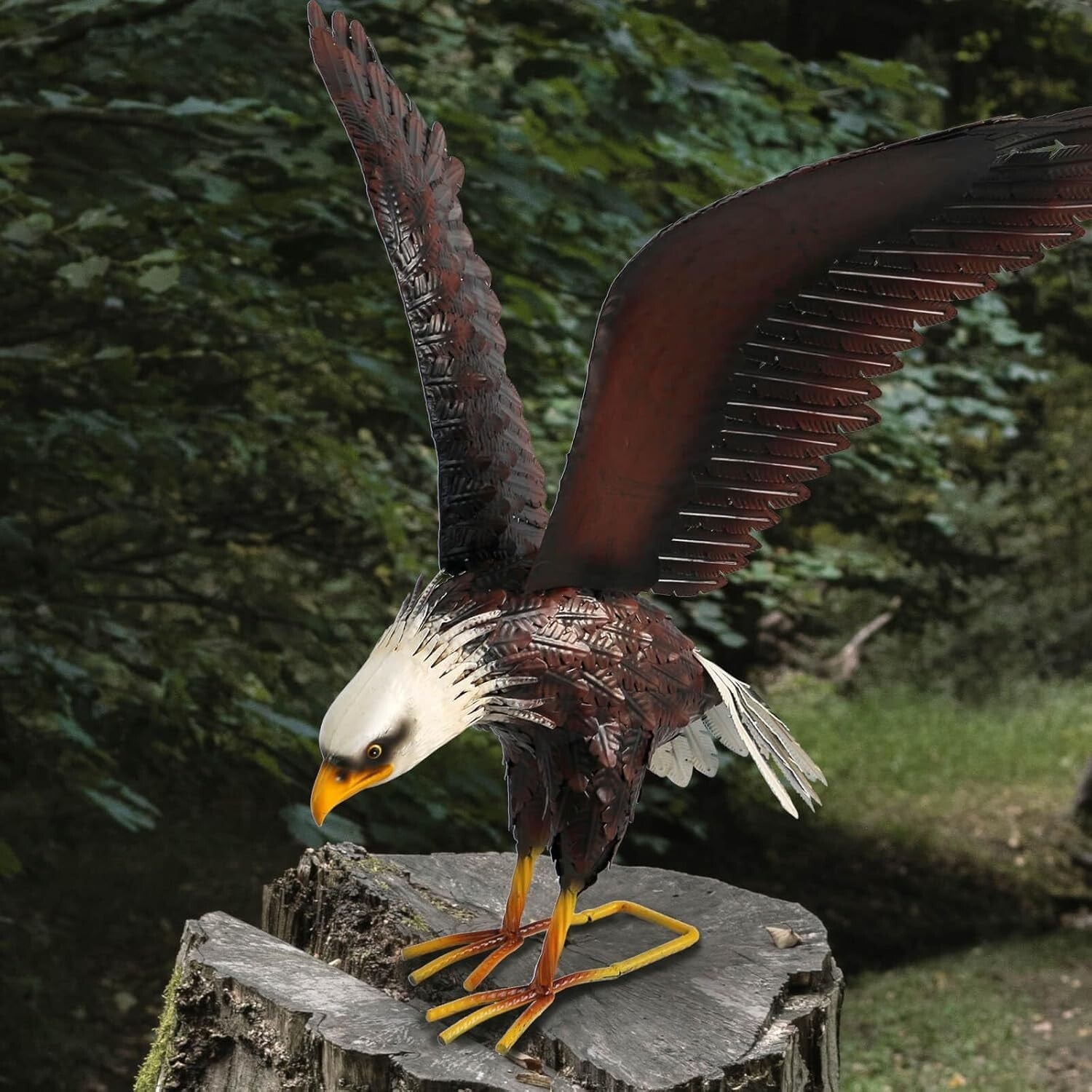 Large 40.5-Inch Swooping Bald Eagle Statue - Lifelike Outdoor Decor for Garden