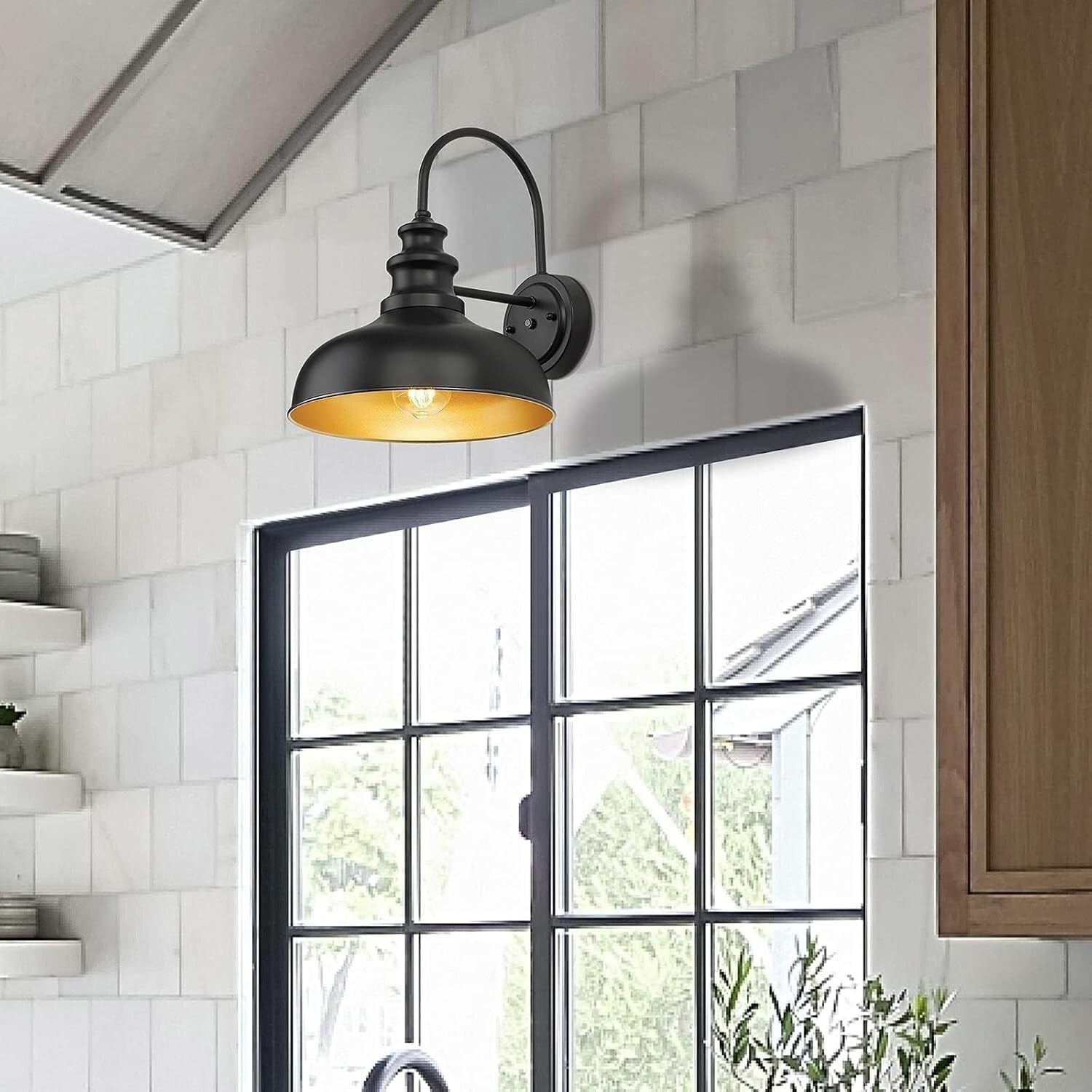 Elegant Outdoor Wall Lantern - Black & Copper Gooseneck Barn Light Fixture