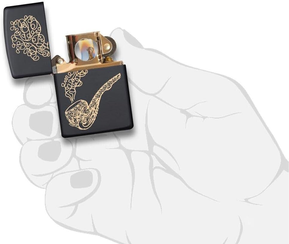 Elegant Brass Pocket Lighter with Black Matte Finish - Perfect for Pipe Lovers